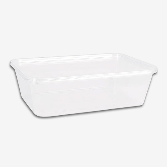 Klar rektangulær plastboks 1000ml med lokk til takeaway og restaurant