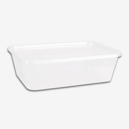 Klar rektangulær plastboks 650ml med lokk til takeaway og restaurant